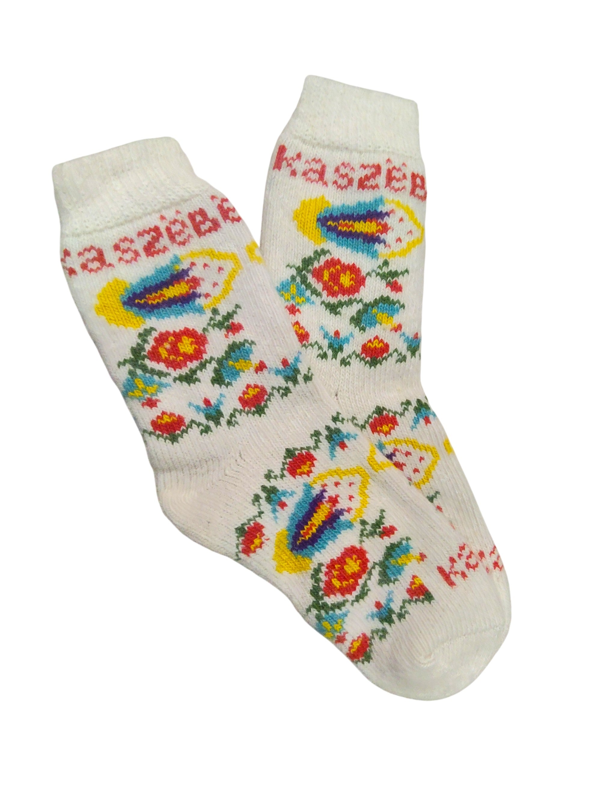 Women Polish Folk Art KASZEBE Wool Socks, White