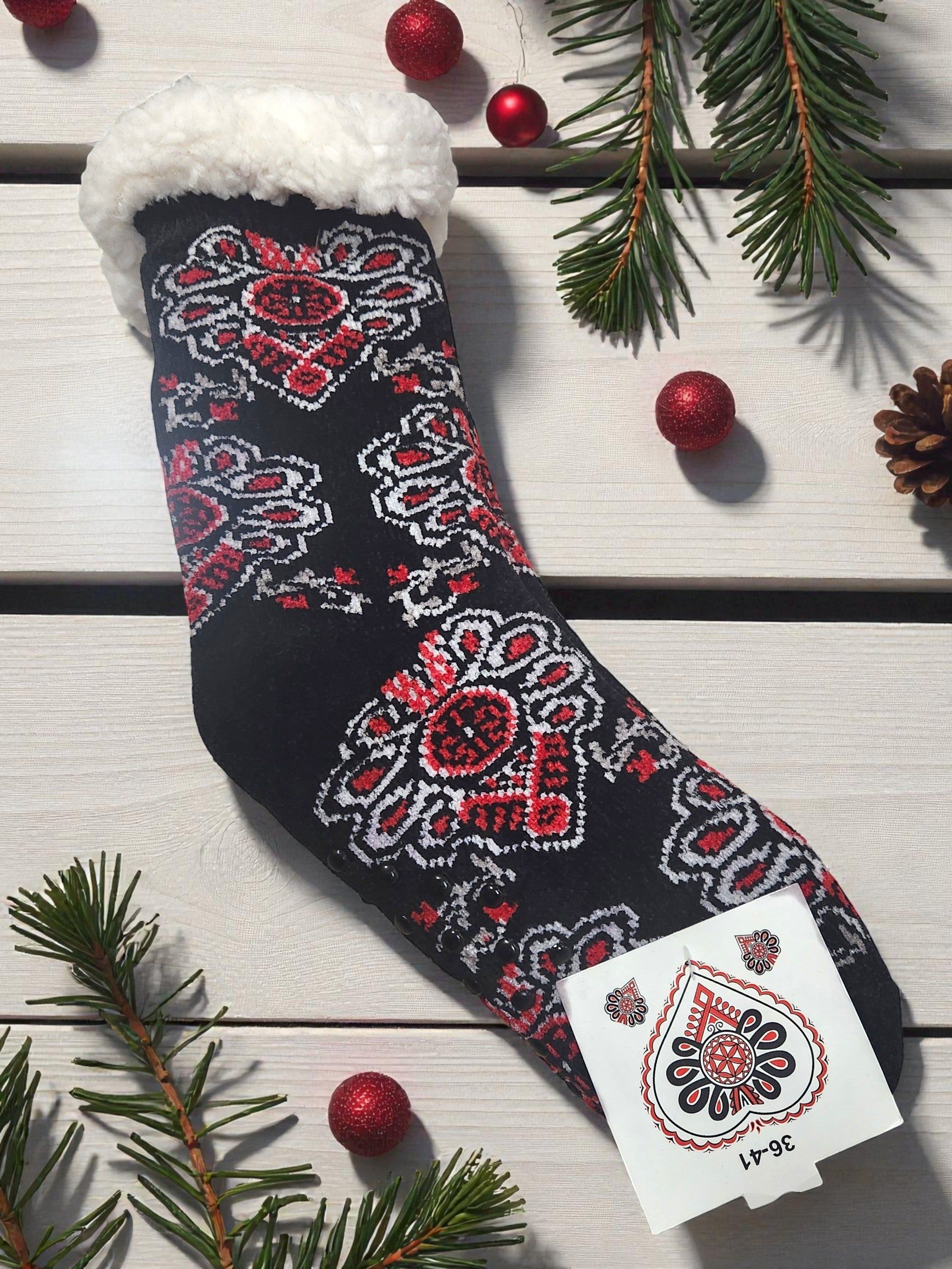 Women Polish Highlander PARZENICA Warm Socks, Black