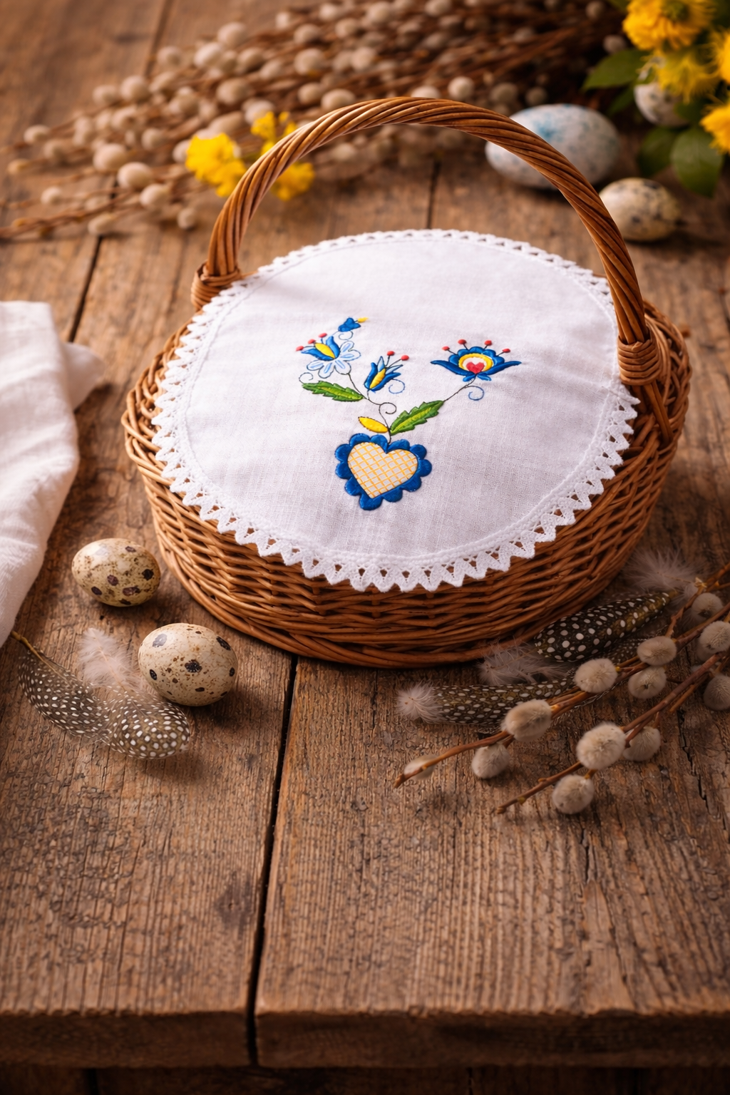 Polish Kashubian Folk Art Embroidered Easter Basket Doily Cover