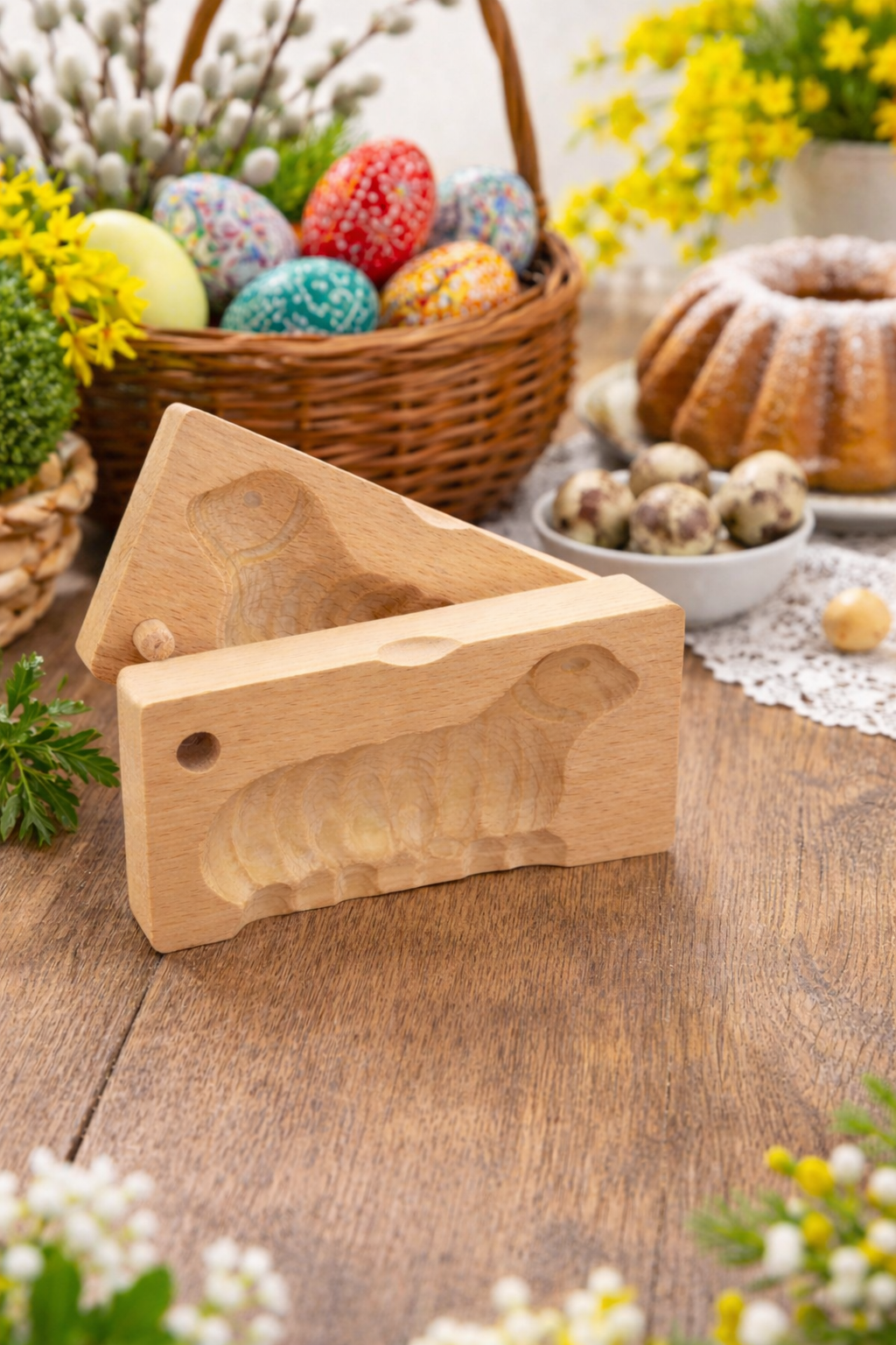 Traditional Easter Wooden Butter Lamb/Ram Mold with Detailed Horns