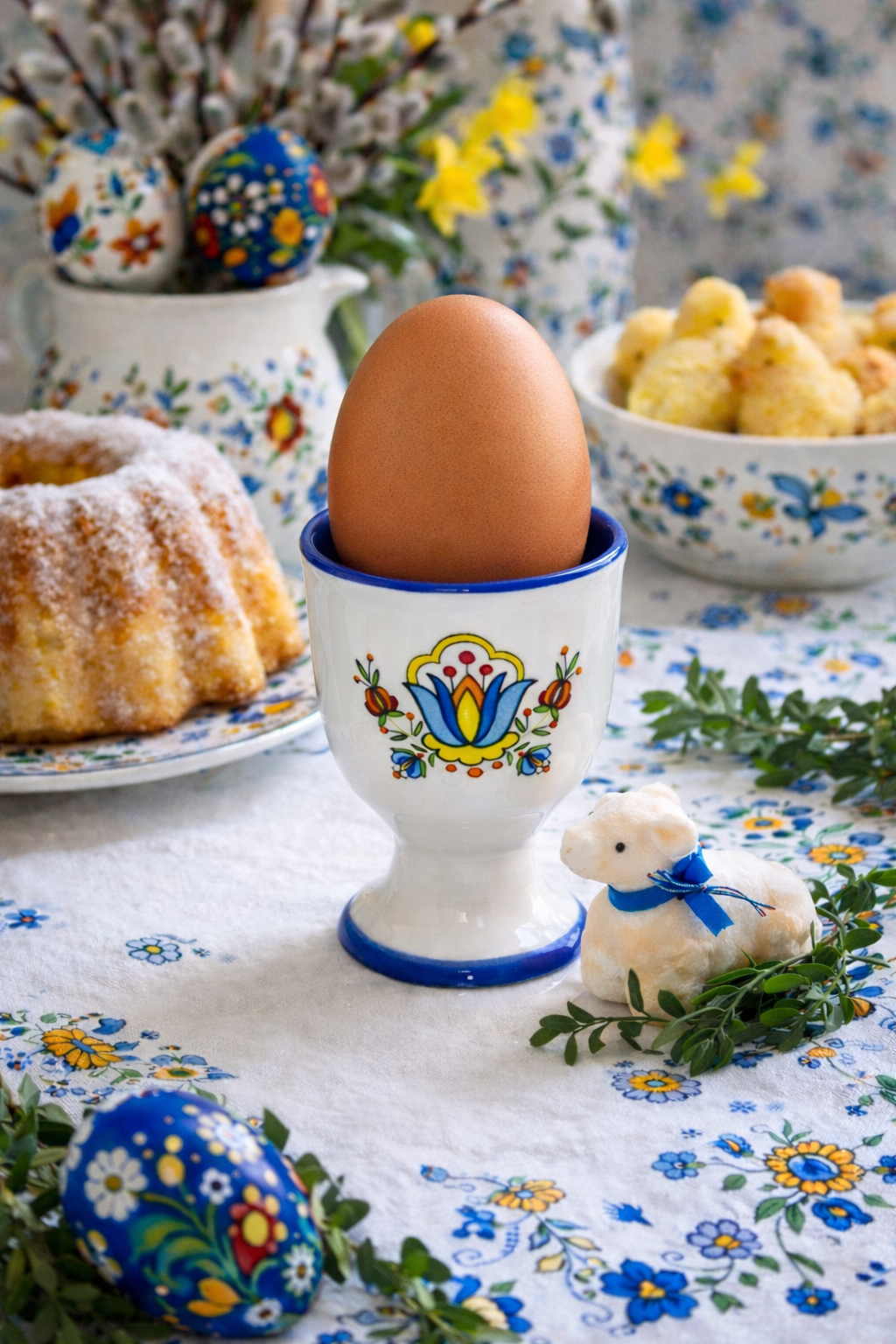 Polish Kashubian Folk Art Ceramic Egg Cup