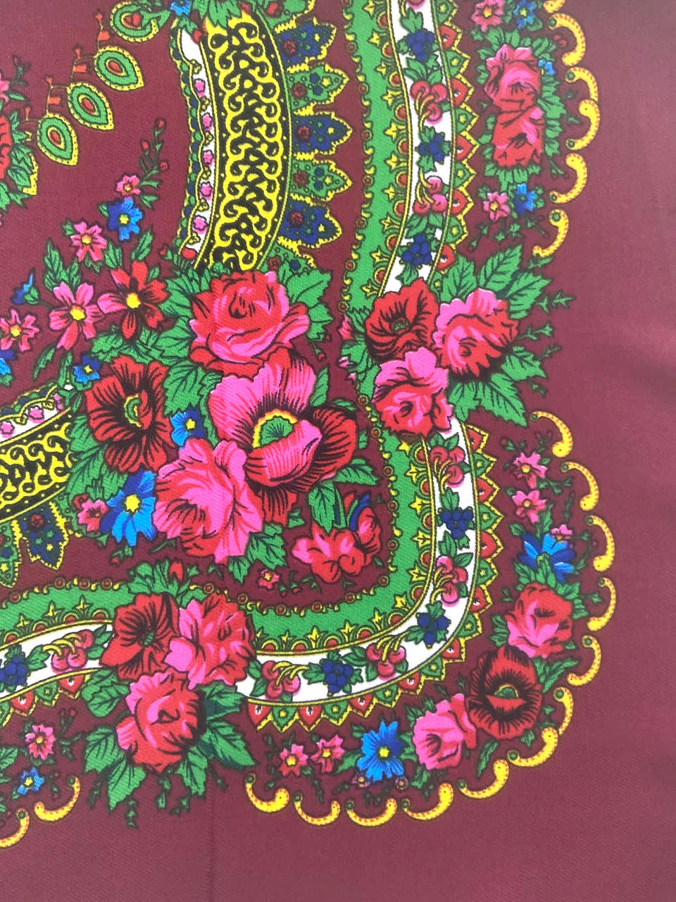 Traditional Polish Ukrainian Folk Cotton Head Scarf - Burgundy