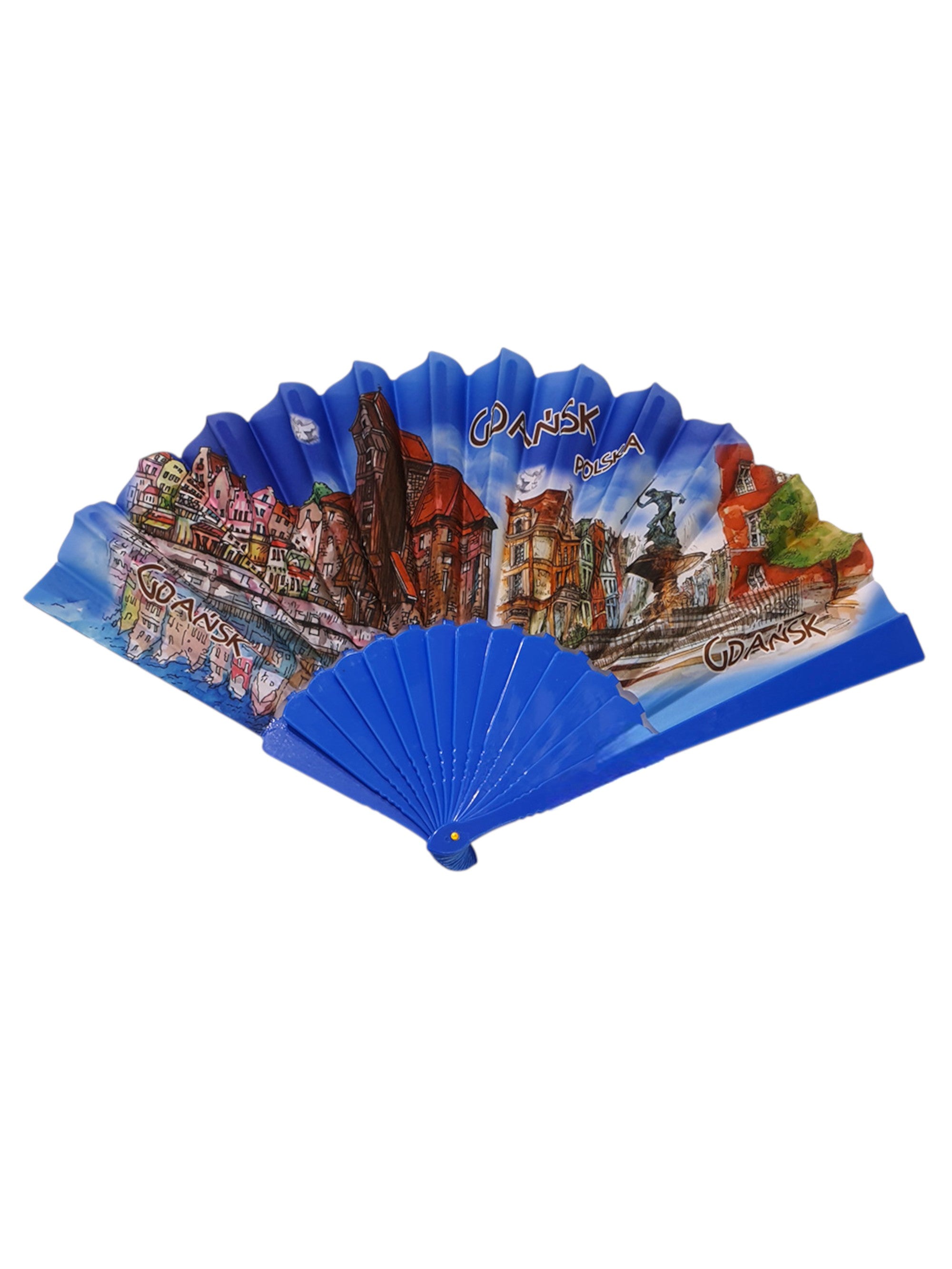 Polish Folk Art Handheld Folding Fan, Gdansk Landscape