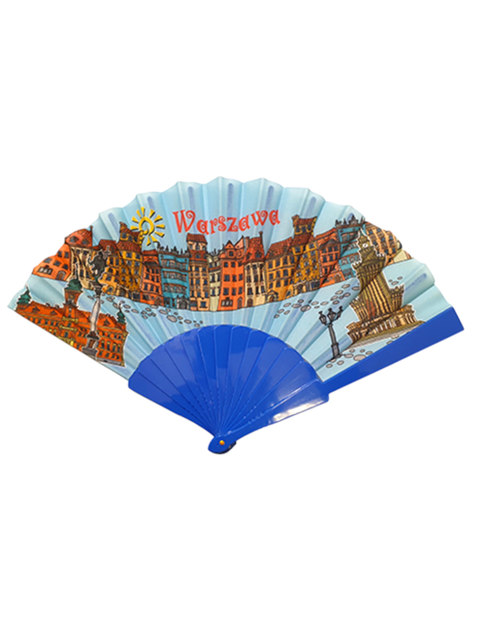 Polish Folk Art Handheld Folding Fan, Warszawa Landscape