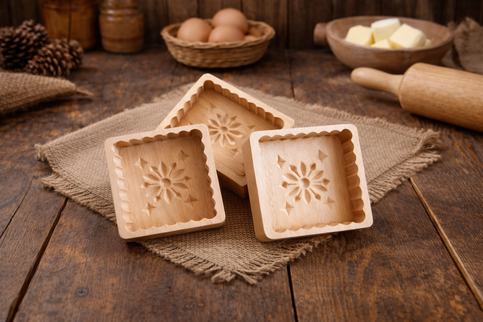 Traditional Folk Wooden Christmas Snowflake Butter Mold