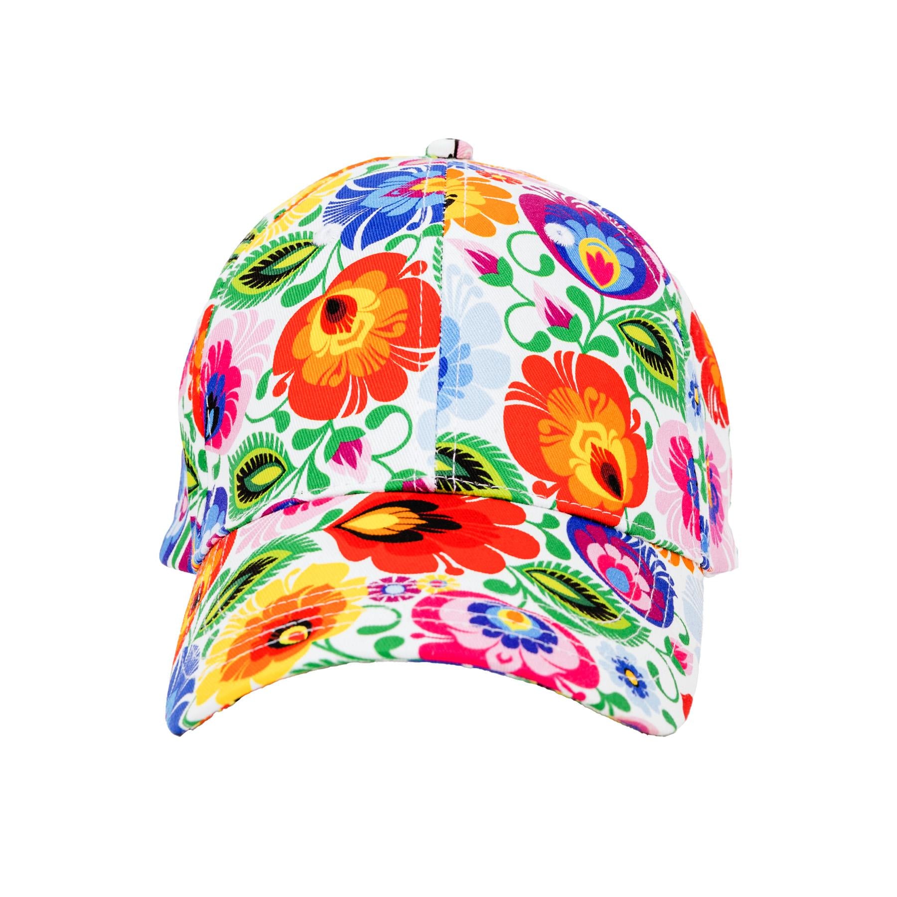 Polish Folk Art Floral Baseball Cap (Lowicz White)