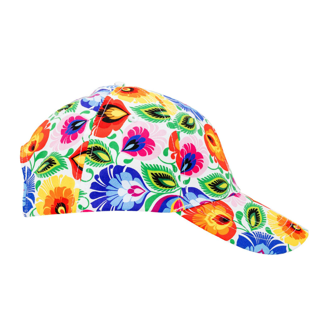Polish Folk Art Floral Baseball Cap (Lowicz White)