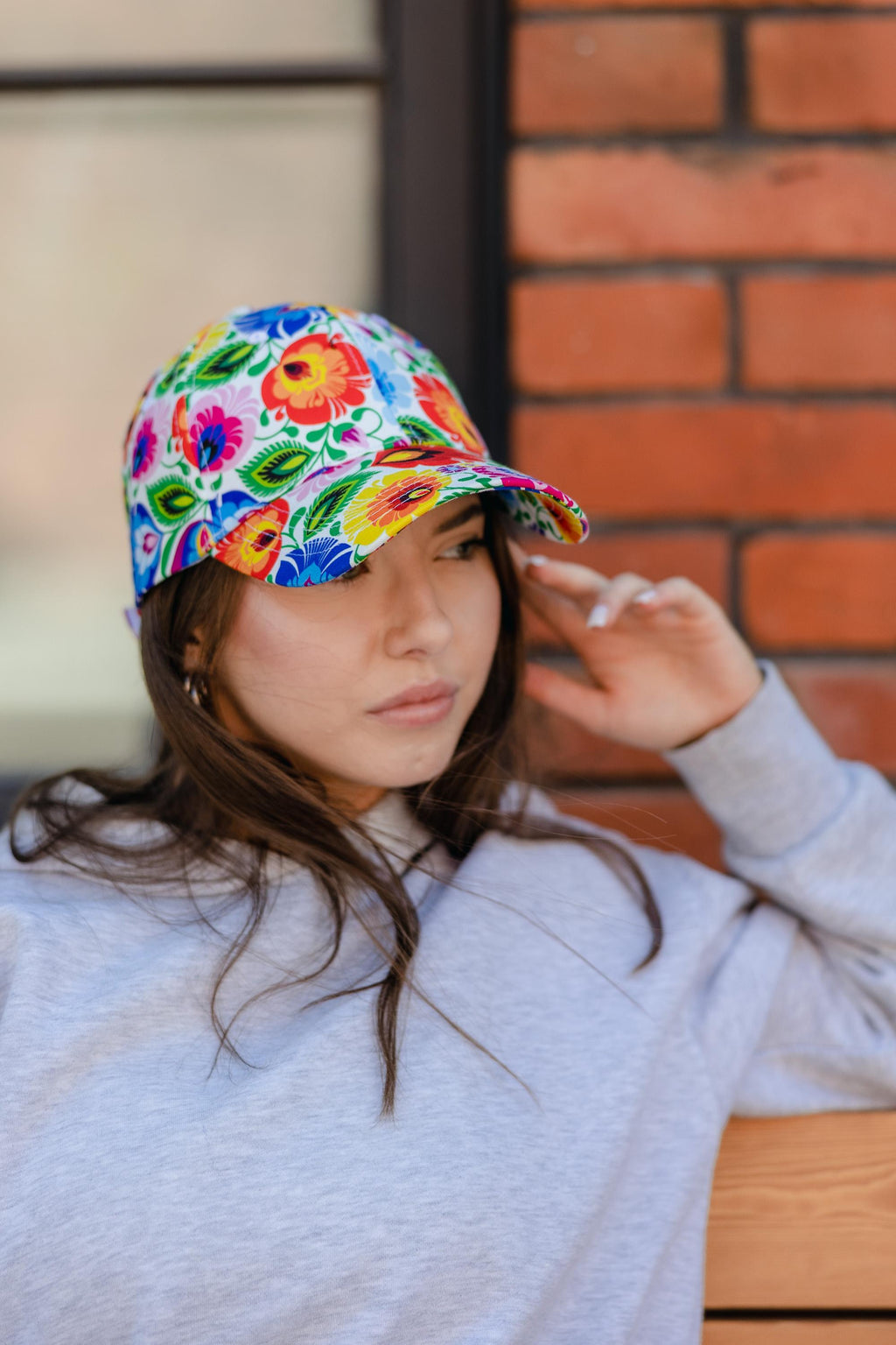 Polish Folk Art Floral Baseball Cap (Lowicz White)