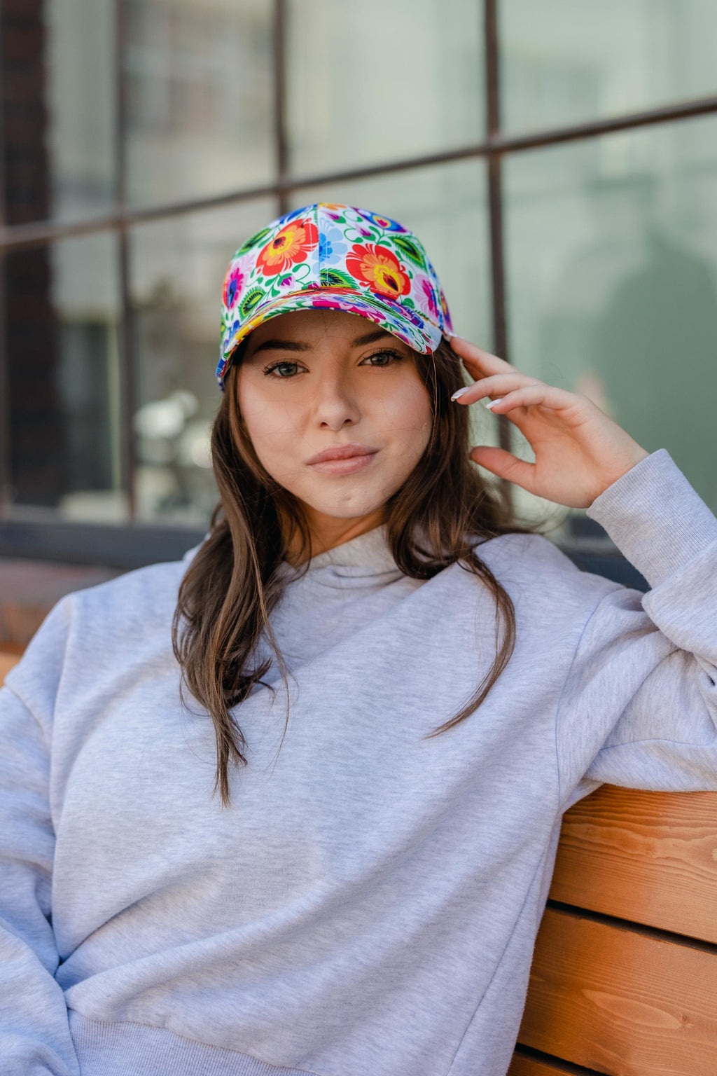 Polish Folk Art Floral Baseball Cap (Lowicz White)