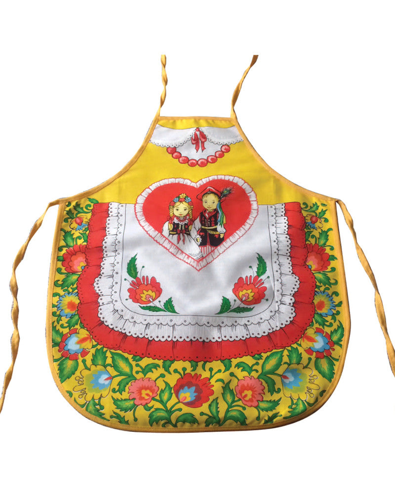Polish Folk Art Lowicz Flowers Krakow Dancers Kids Kitchen Apron (Yellow)