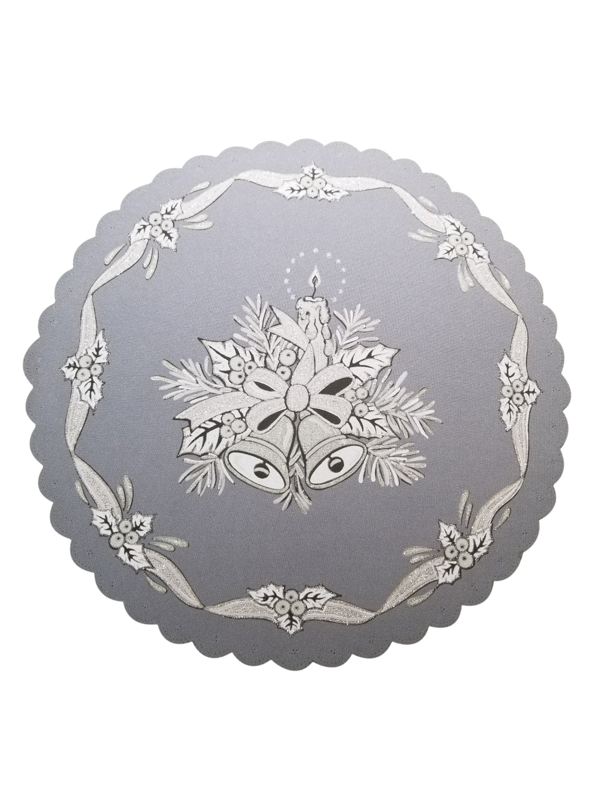 Polish Christmas Round Table Doily 14"x 14" (Gray)