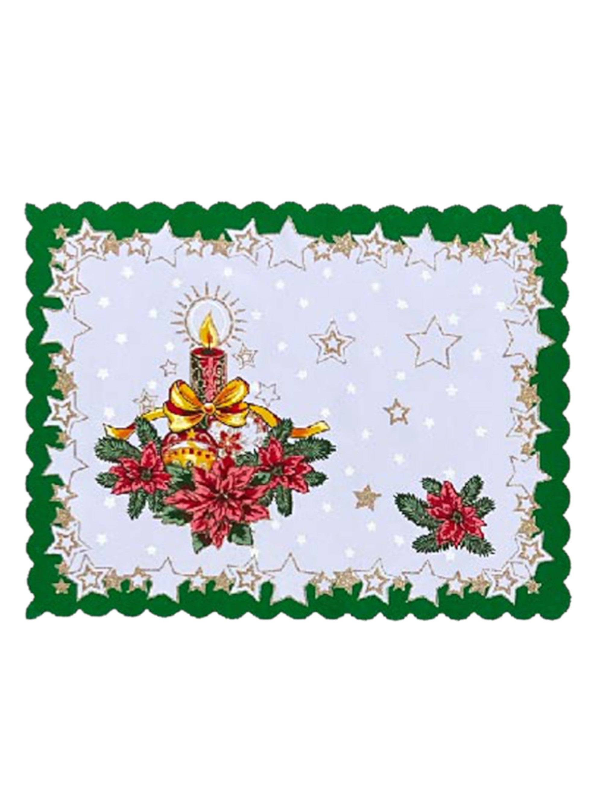Polish Christmas Ornamental Poinsettia Rectangular Table Doily 13"x 17" (Green)