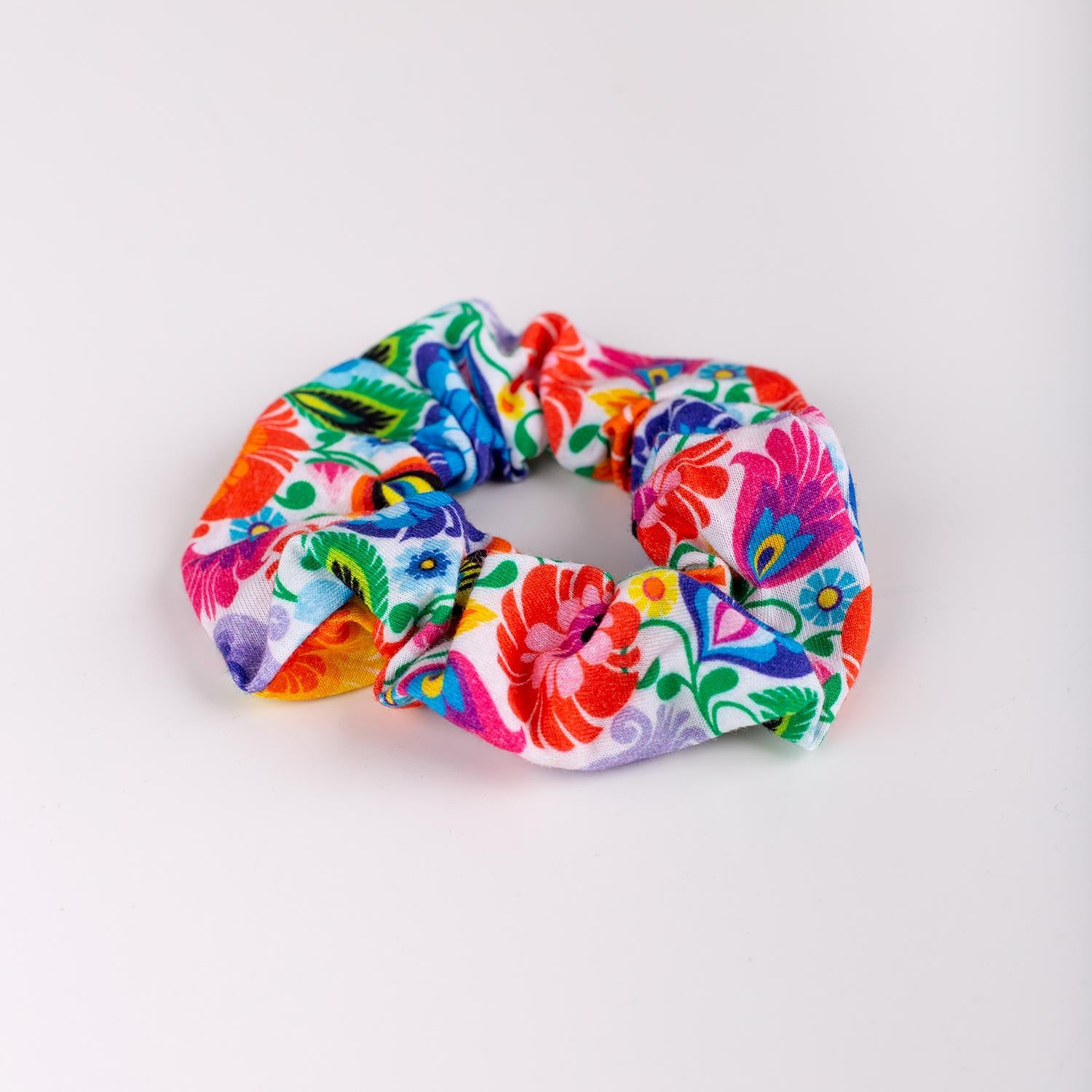 Polish Folk Art Hair Tie Scrunchie (Lowicz White)