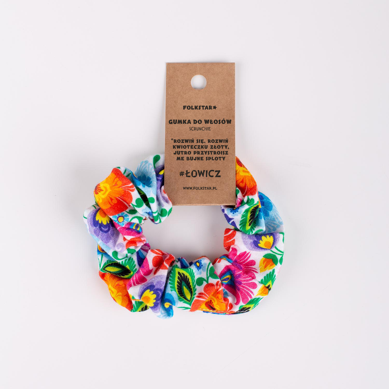 Polish Folk Art Hair Tie Scrunchie (Lowicz White)