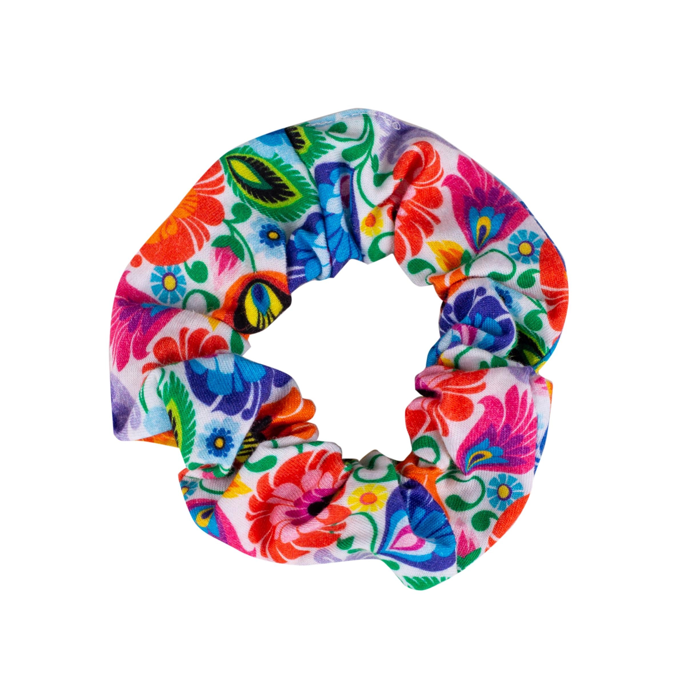 Polish Folk Art Hair Tie Scrunchie (Lowicz White)