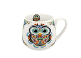 Polish Folk Art Porcelain Barrel Mug, 430ml - Lowicz Owl