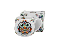 Polish Folk Art Porcelain Barrel Mug, 430ml - Lowicz Owl