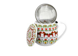Polish Folk Art Porcelain Barrel Mug with Tea Infuser & Lid, 430ml - Scandinavian Horses