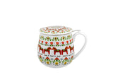 Polish Folk Art Porcelain Barrel Mug with Tea Infuser & Lid, 430ml - Scandinavian Horses