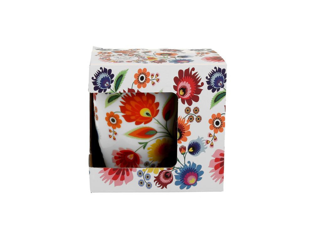 Polish Folk Art Porcelain Bullet Mug, 380ml - Lowicz White