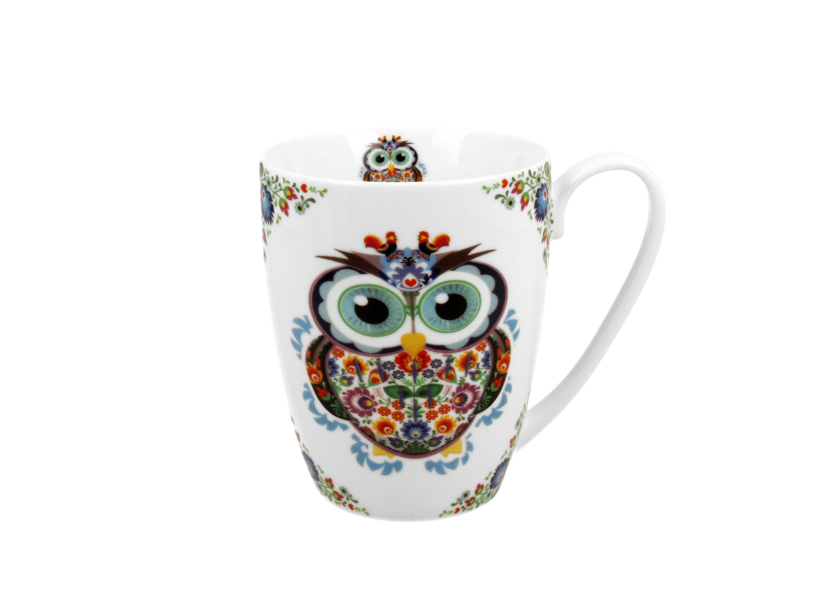 Polish Folk Art Porcelain Bullet Mug, 380ml - Lowicz Owl