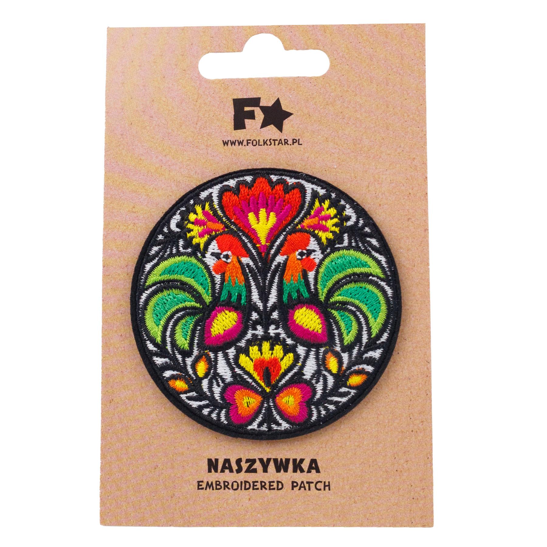 Polish Folk Art Iron on Patch (Round Roosters)