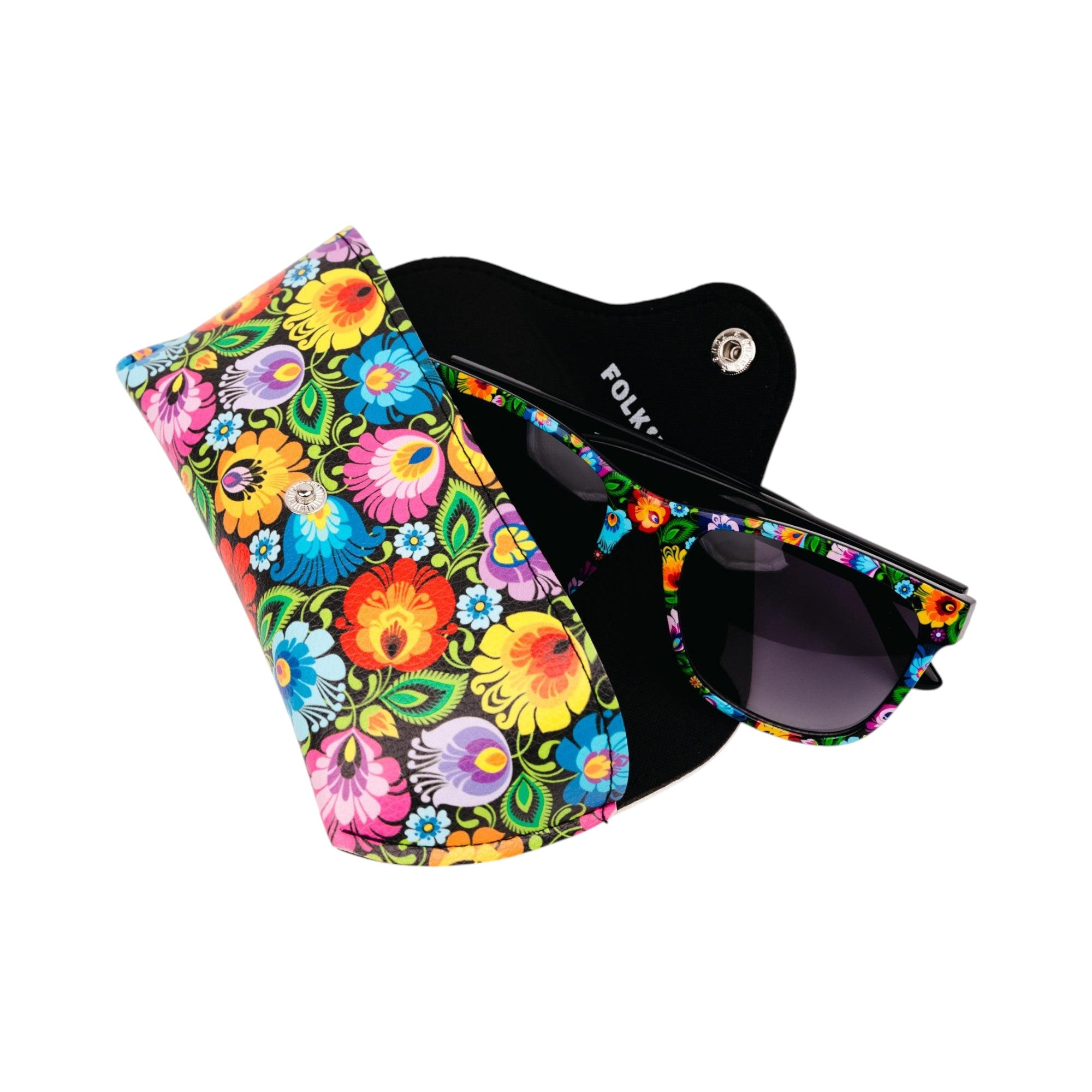 Polish Folk Art Floral Lowicz Black Sunglasses in Case