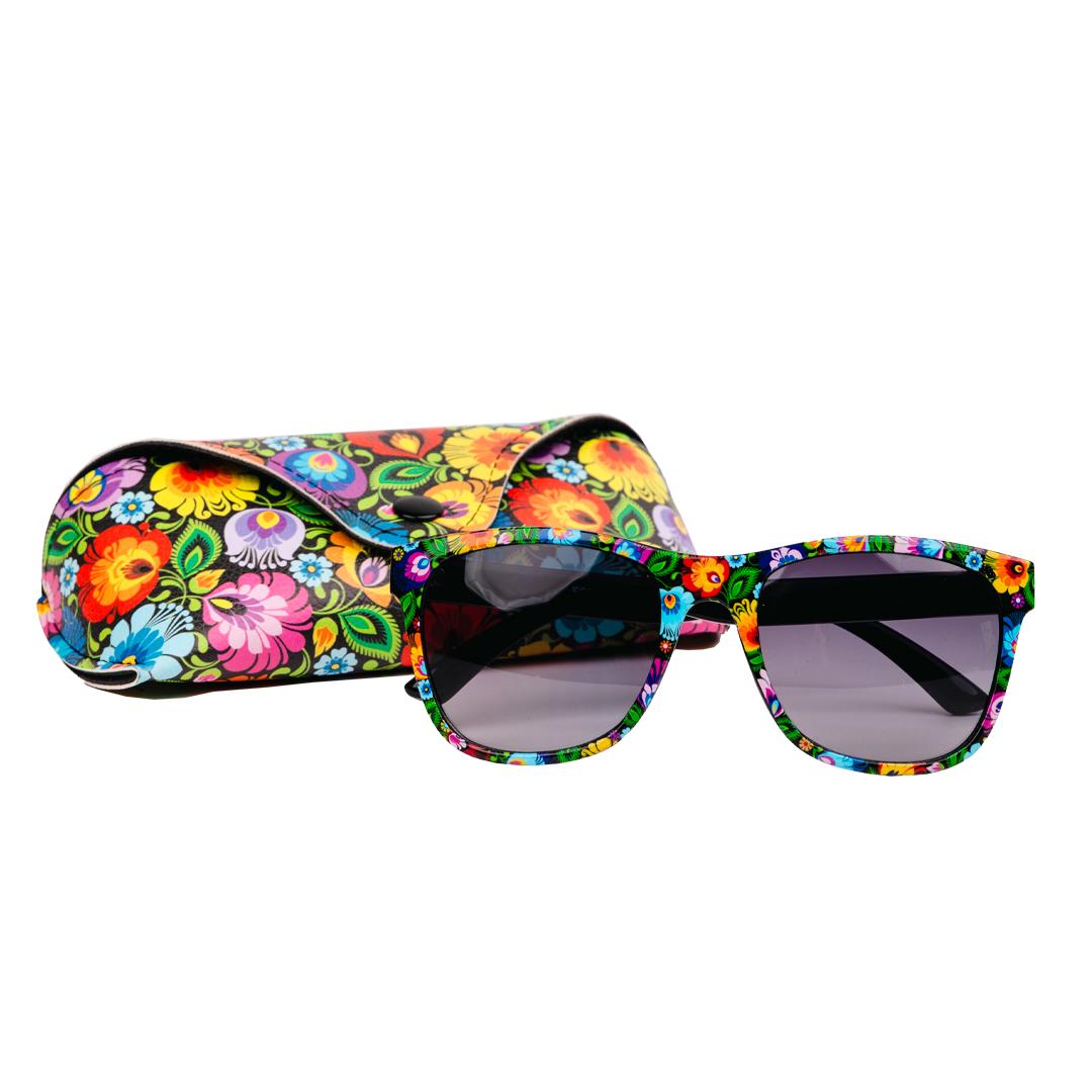 Polish Folk Art Floral Lowicz Black Sunglasses in Case