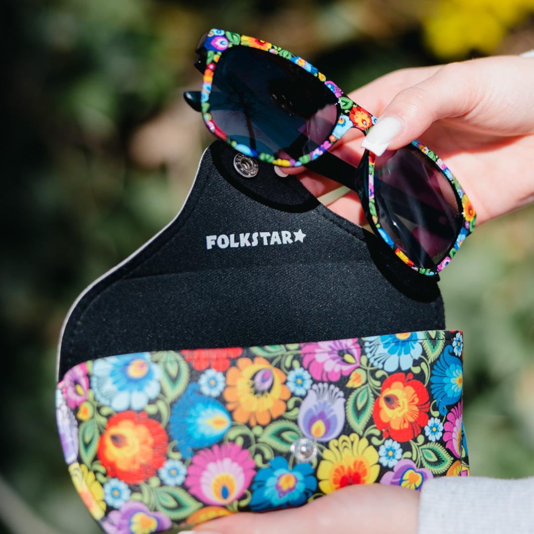 Polish Folk Art Floral Lowicz Black Sunglasses in Case