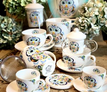 Polish Folk Art Porcelain Barrel Mug, 430ml - Lowicz Owl