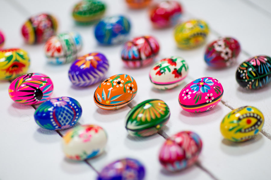 Polish Easter Handpainted Wooden Eggs (Pisanki), Set of 12 in Protective Box