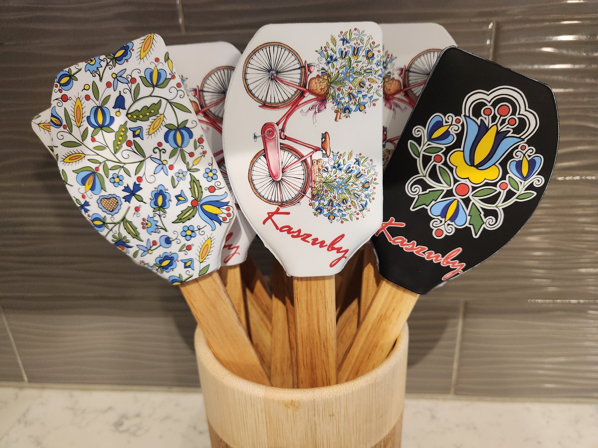 Polish Folk Art Kashubian Non-Scratch Spatula with Wooden Handle