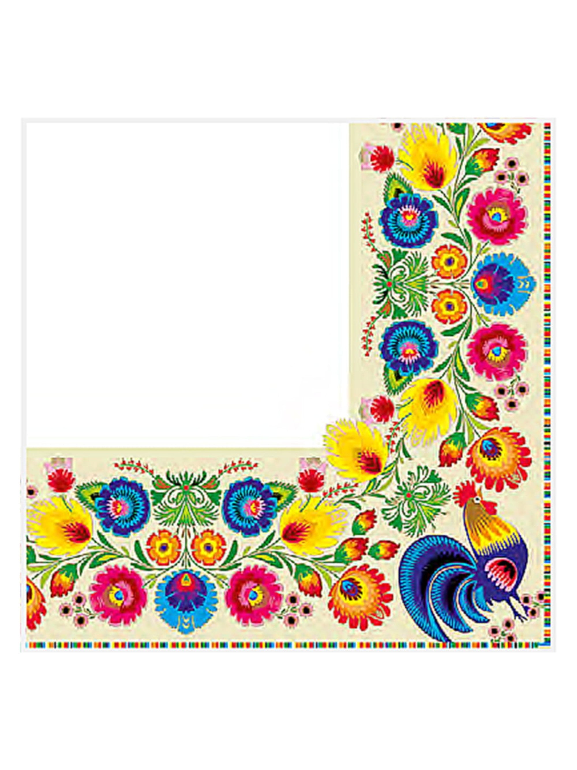 Polish Roosters Lowicz Folk Art Luncheon Napkins, Set of 20