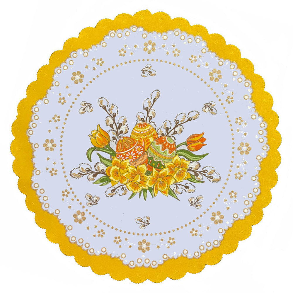Polish Traditional Easter Eggs with Pussy Willows Round Doily 13.5"x13.5"