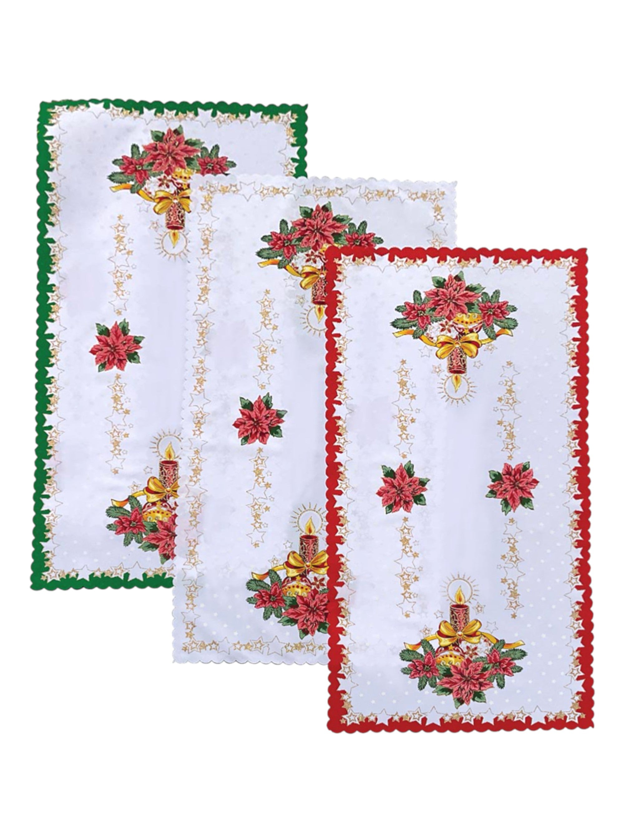 Polish Christmas Ornamental Poinsettia Table Runner 20"x 39"