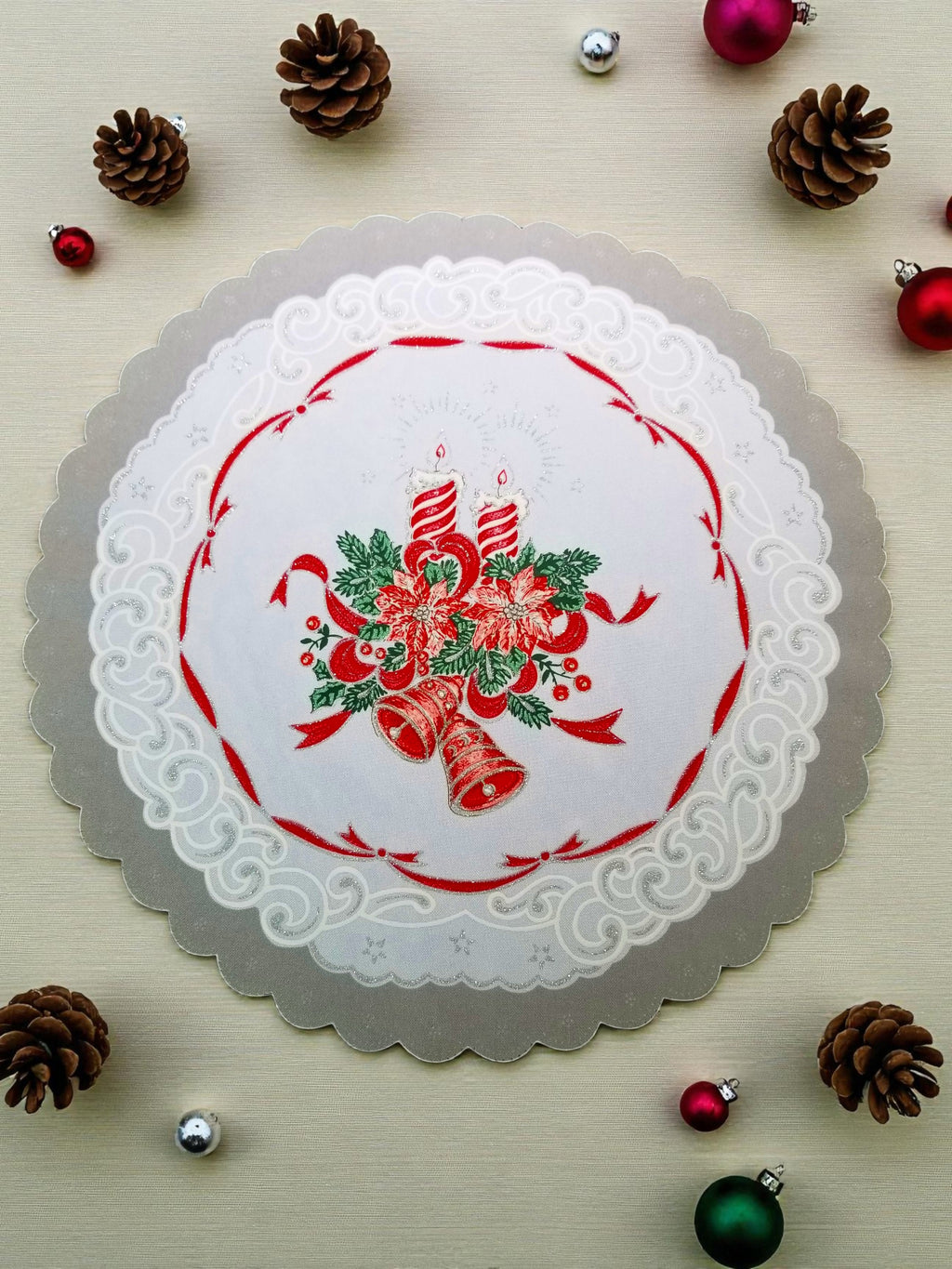Polish Two-Toned Christmas Round Table Doily 14"x 14"