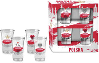 Polska Poland White/Red Eagle Shot Glasses, Set of 4