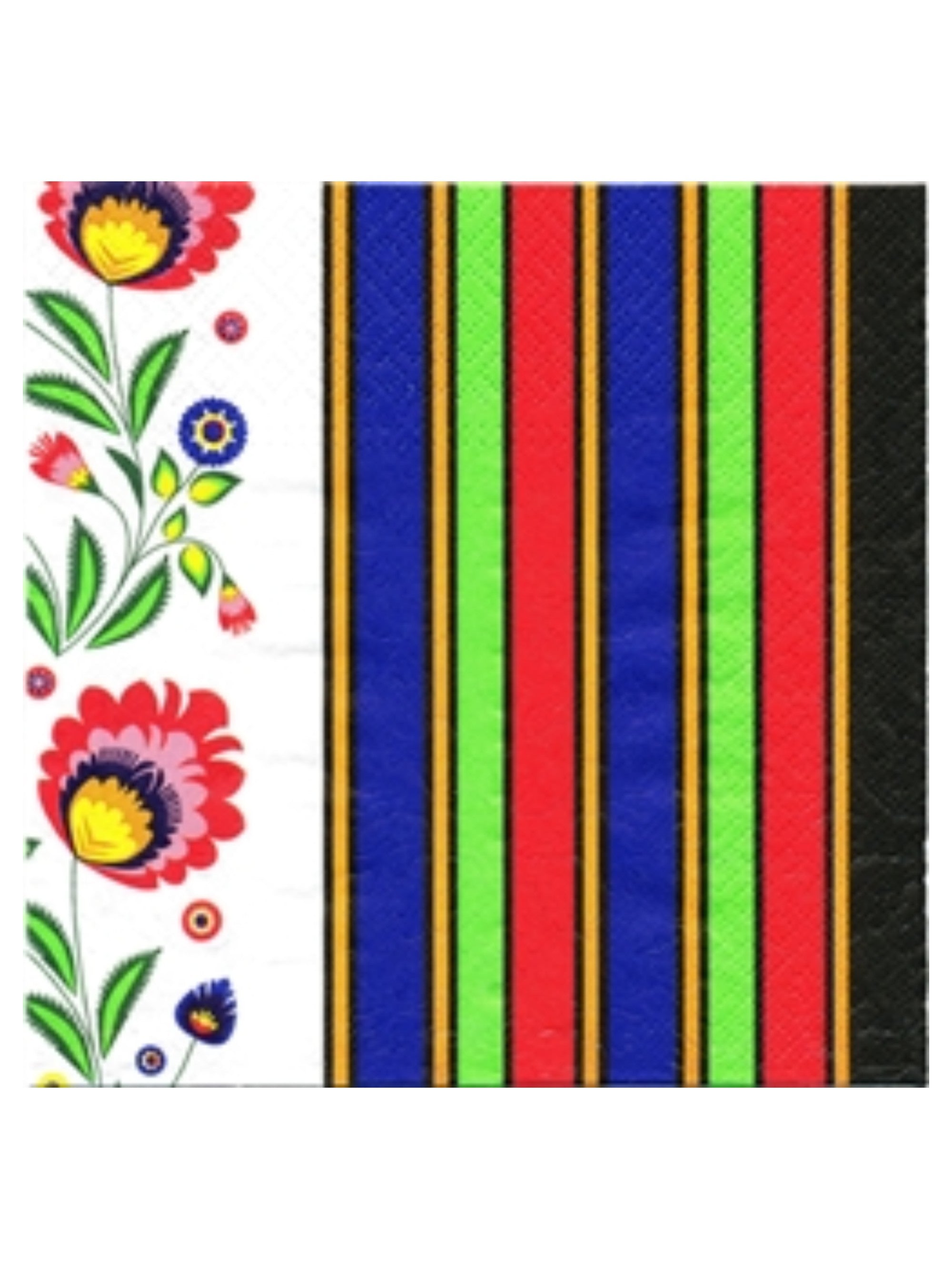 Polish Striped Lowicz Flowers Folk Art Luncheon Napkins, Set of 20