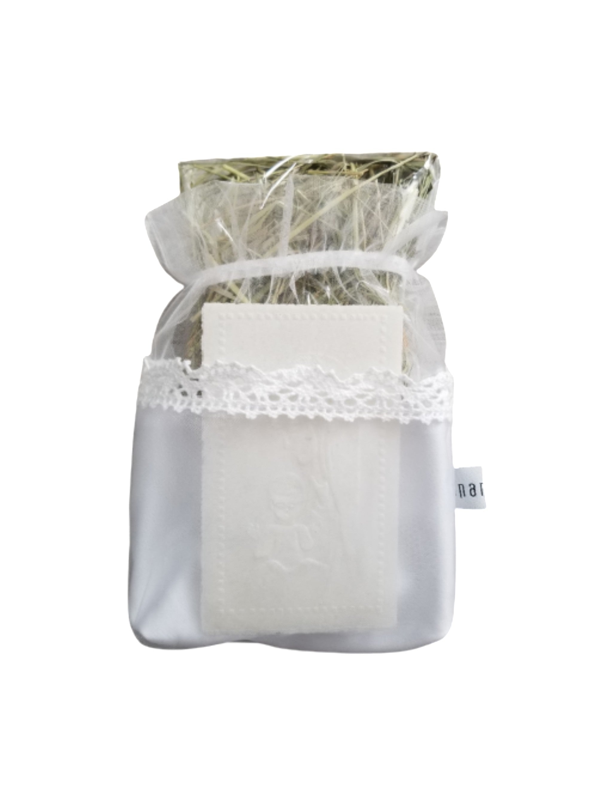 Traditional Polish Lace White Pouch Holder with Christmas Wafer & Hay Set