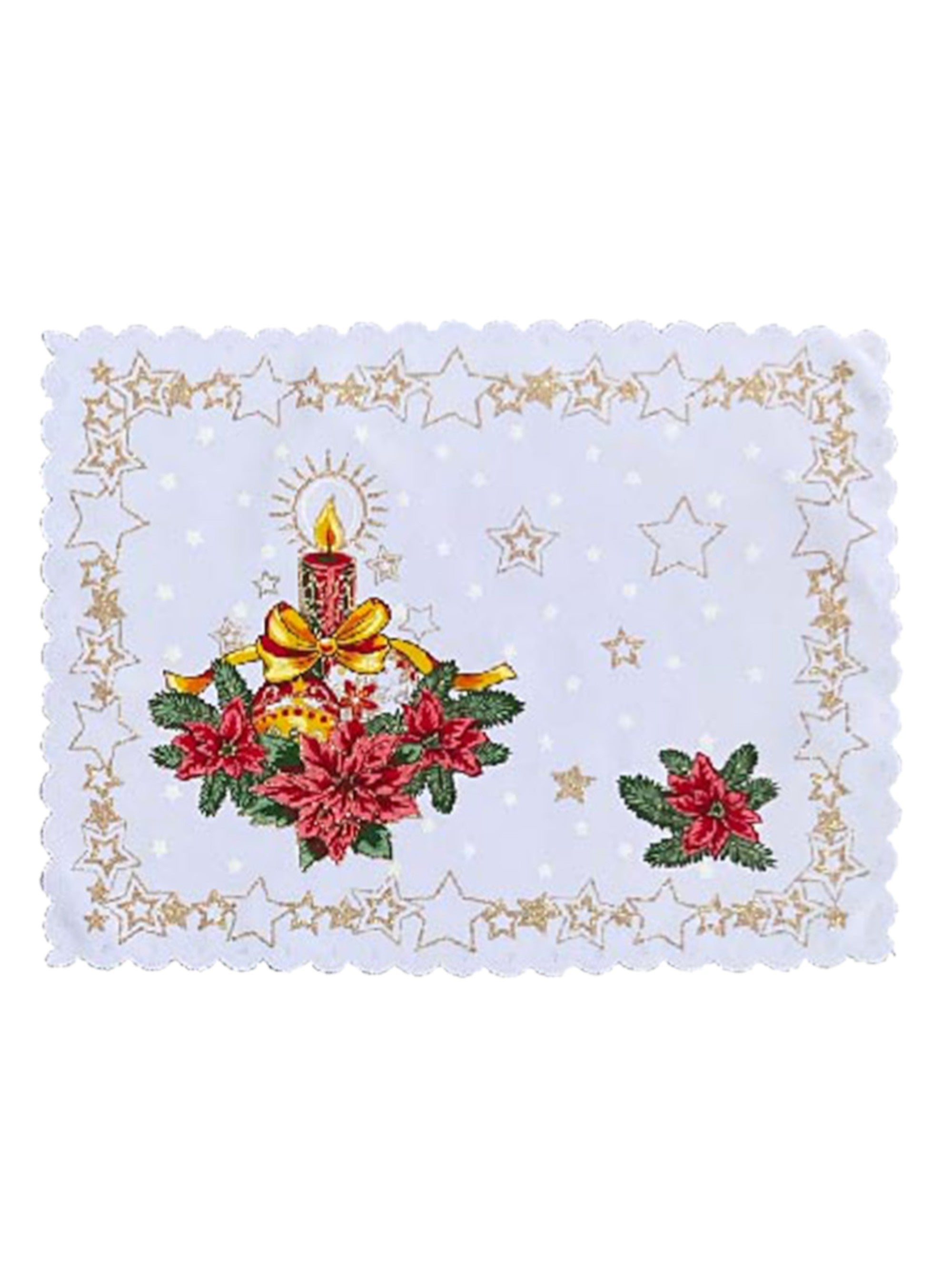 Polish Christmas Ornamental Poinsettia Rectangular Table Doily 13"x 17" (White)