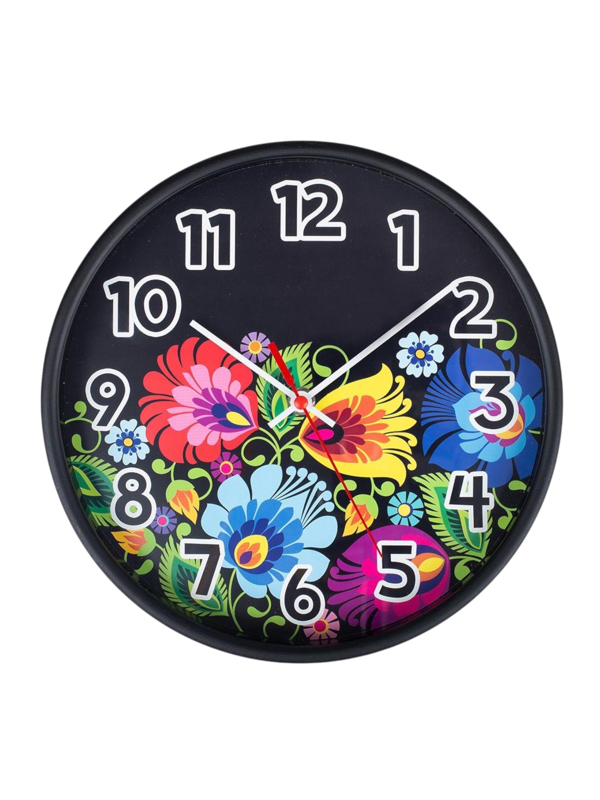 Polish Folk Art Wall Clock - Floral Black