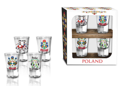 Polska Poland Lowicz Folk Art Shot Glasses, Set of 4