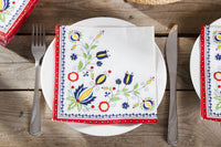 Polish Folk Art Kashubian Design Red Border Napkins, Set of 20