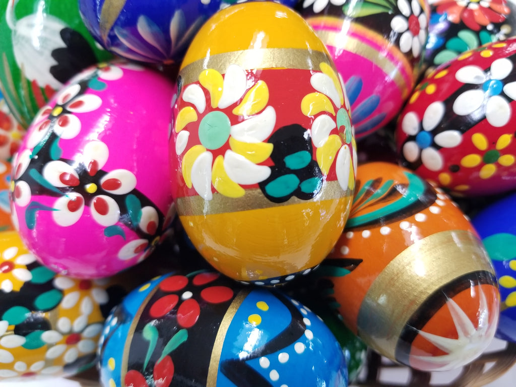 6 Wooden Eggs Colorful With Poppy Easter Eggs 6 Wooden Eggs With Poppy Eggs  Made of Wood Hand Painted 