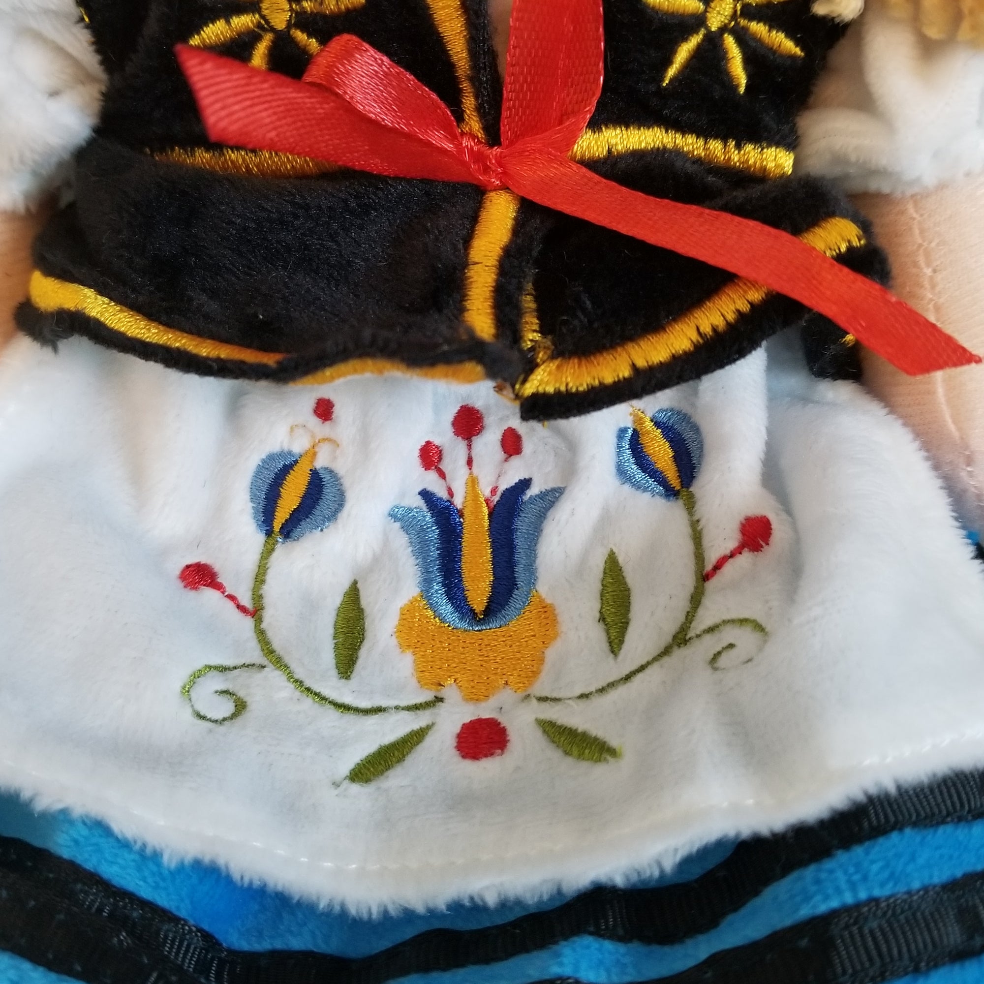 Large 16" Soft Plush Polish Folk Doll in Kashubian Costume, Brunette in Blue Skirt