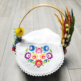 Polish Lowicz Folk Art Embroidered Easter Basket Doily Cover