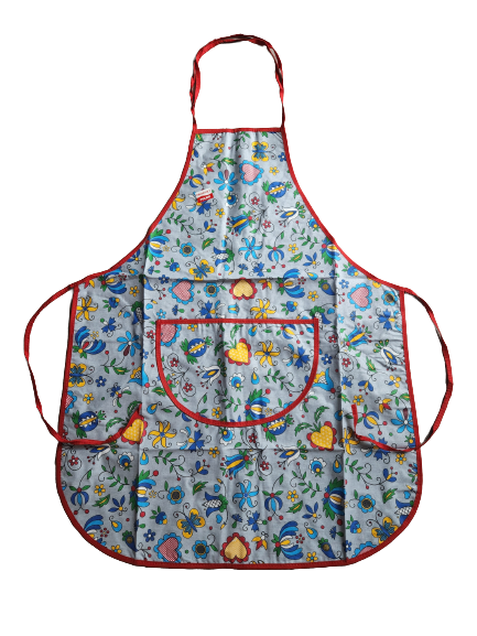 Polish Folk Art Kashubian Kitchen Apron Grey
