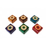 Polish Folk Floral Rosette Wooden Box with Brass Inlays, 3"x3"