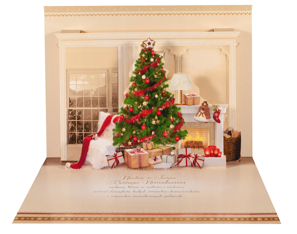 Large Traditional 3D Pop-Up Polish Christmas Greeting Card with Christmas Tree