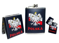 Black Polska Eagle on Flag Flask, Cigarette Case & Lighter Set - Taste of Poland
 - 1